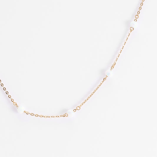 9K Yellow Gold 45cm Opal Station Chain Necklace