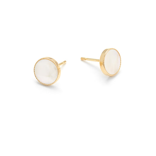 9K Yellow Gold Mother Of Pearl And Zirconia Stud Earrings