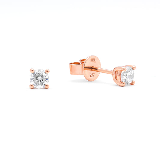 9K Rose Gold Round Brilliant Diamond Solitaire Stud Earrings 0.40tdw