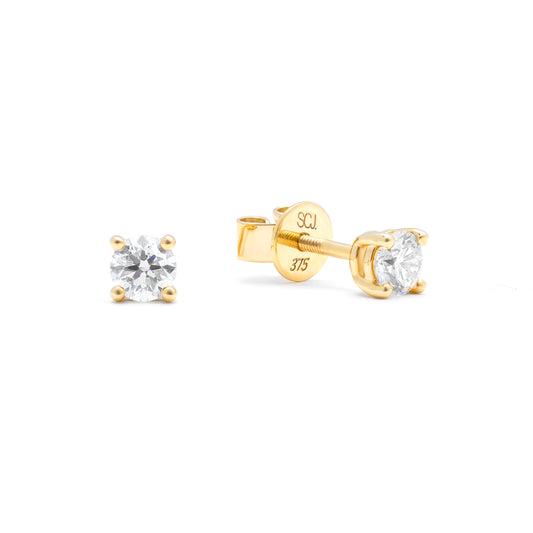9K Yellow Gold Round Brilliant Diamond Solitaire Stud Earrings 0.50tdw