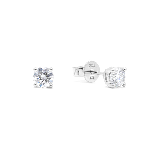 9K White Gold Round Brilliant Lab Diamond Solitaire Stud Earrings 0.75tdw