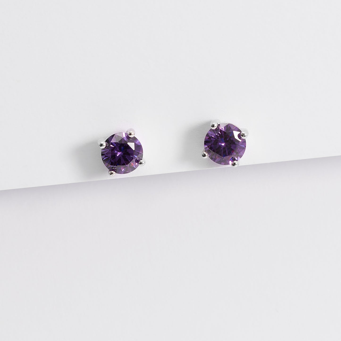 Sterling Silver Purple Zirconia Round Stud Earrings 6mm