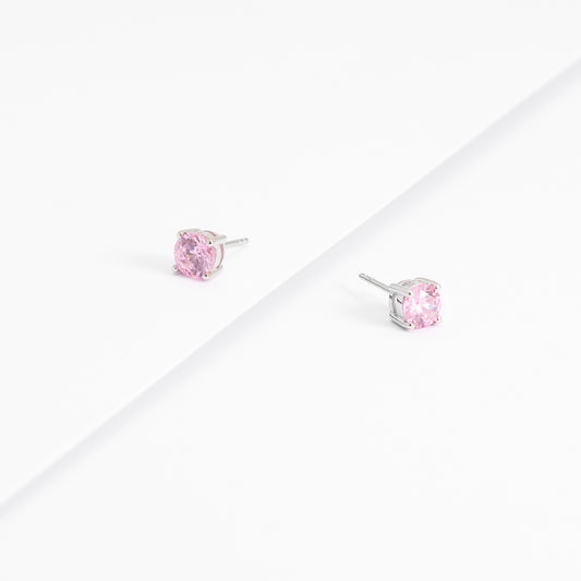 Sterling Silver Pink Zirconia Round Stud Earrings 6mm