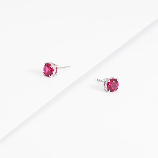 Sterling Silver Red Zirconia Round Stud Earrings 6mm