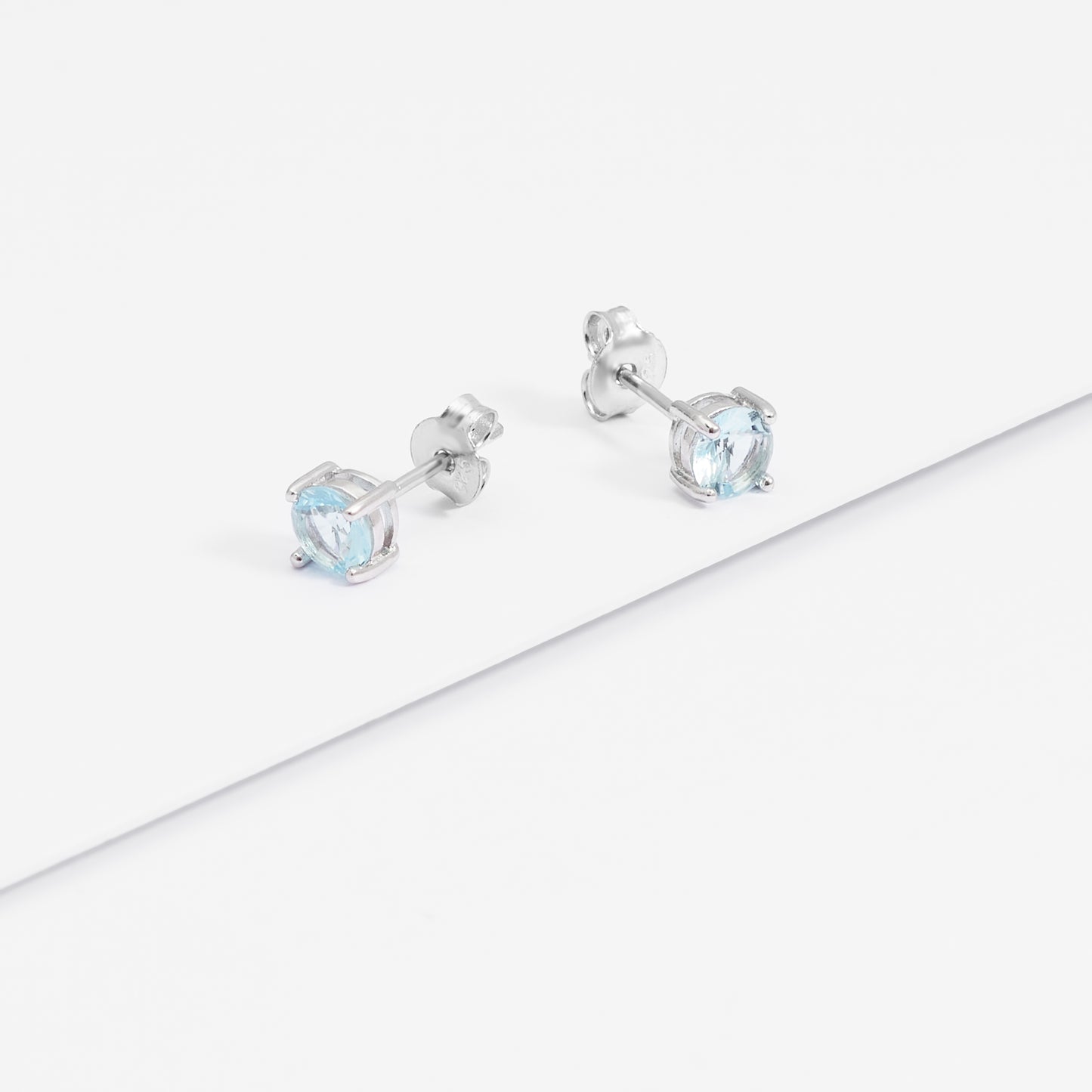 Sterling Silver Zirconia March Birthstone Stud Earrings 5mm