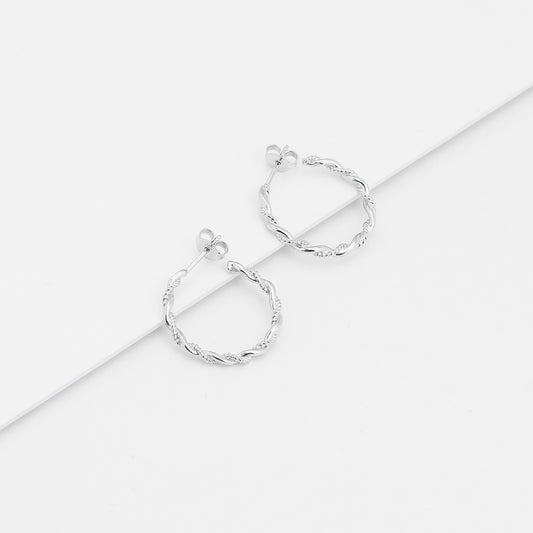 Sterling Silver Twist Hoop With Stud Post Earrings 20mm