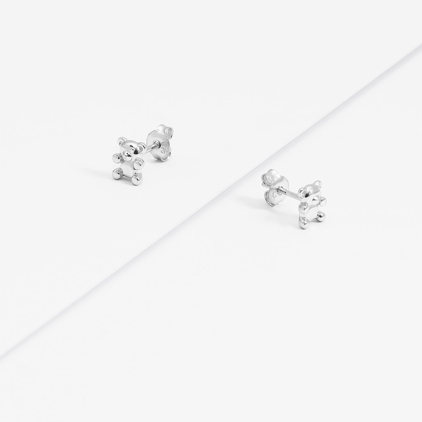 Sterling Silver Teddy Bear Stud Earrings