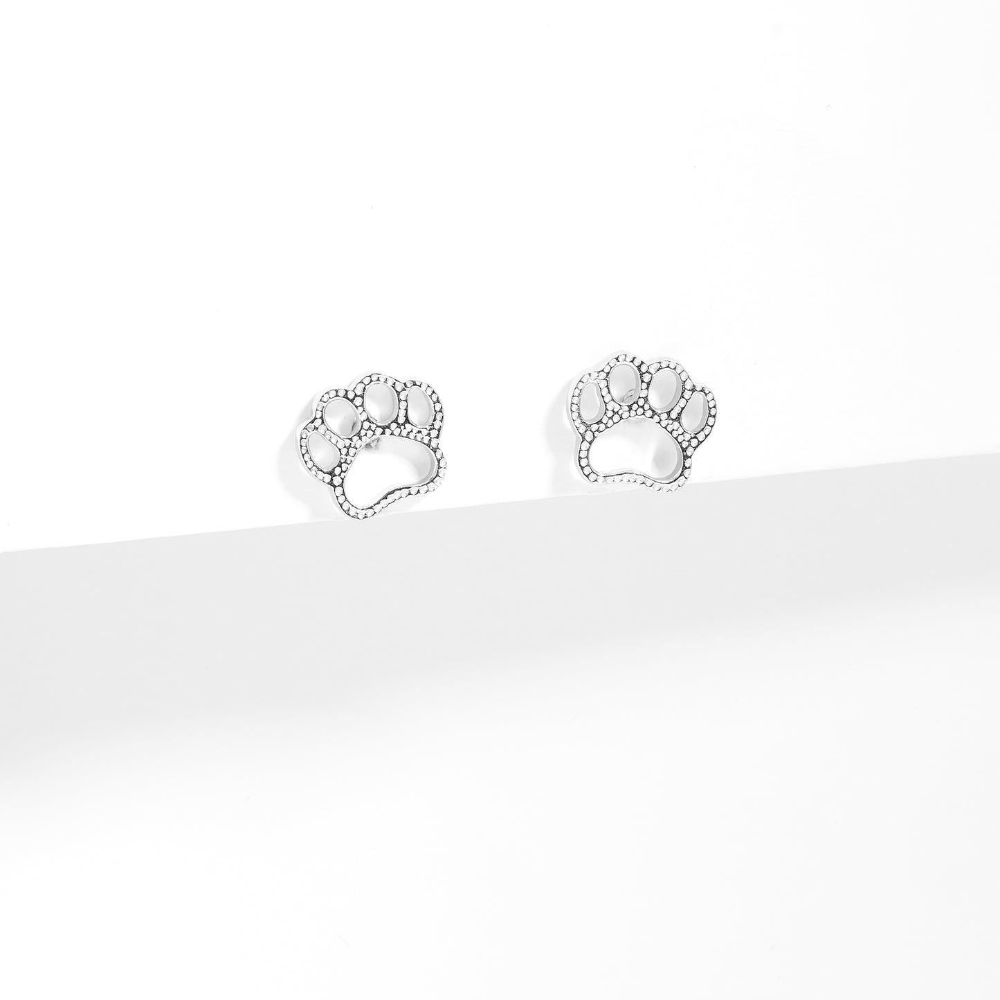 Sterling Silver Paw Print Stud Earrings