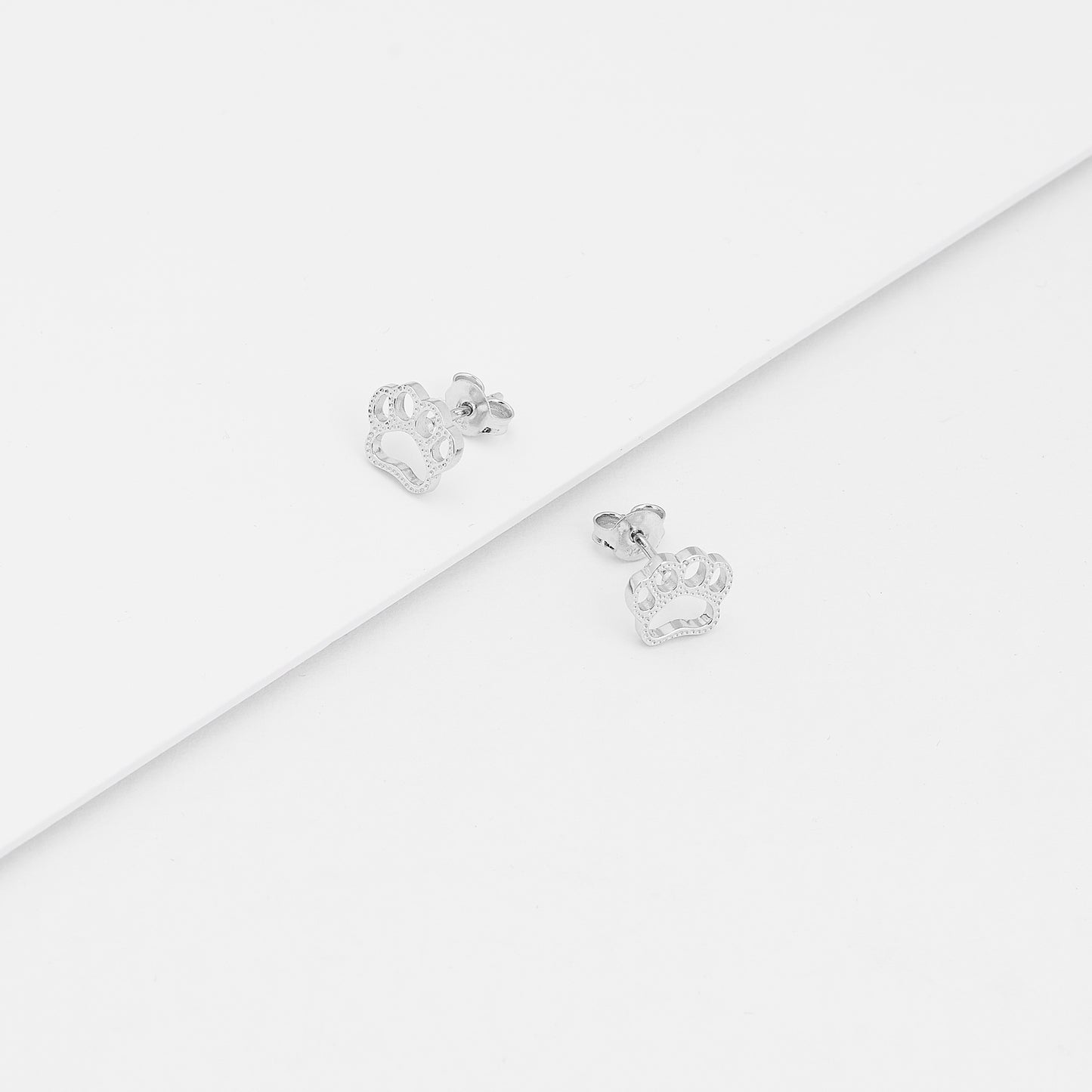 Sterling Silver Paw Print Stud Earrings