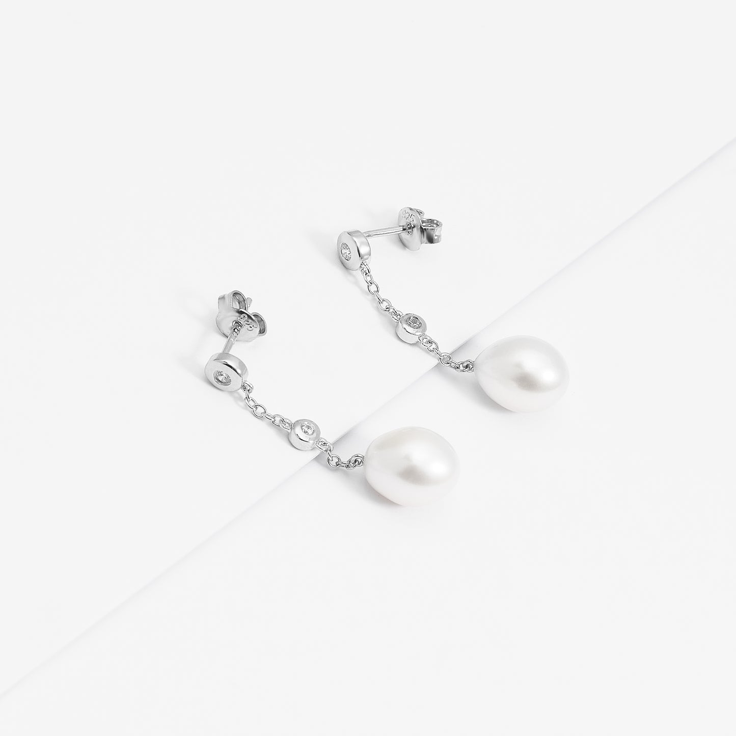 Sterling Silver Freshwater Pearl And Zirconia Stud Earrings