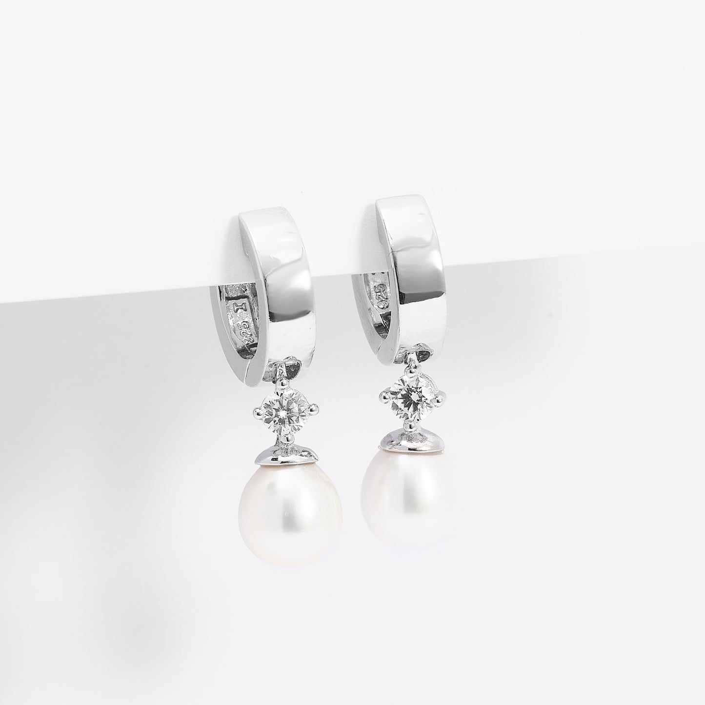 Sterling Silver Zirconia And Freshwater Pearl Huggie Earrings