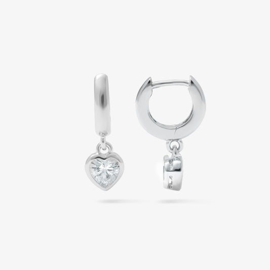 Sterling Silver Huggie Earrings With Dangling Zirconia Heart