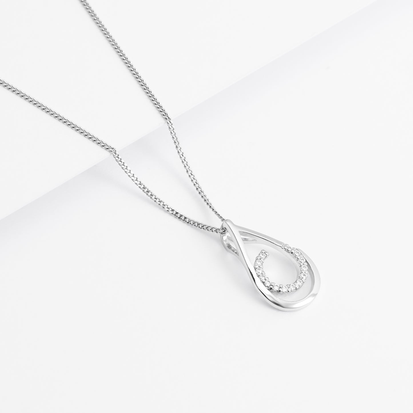 Sterling Silver Pear Zirconia Curlicue Slider Pendant
