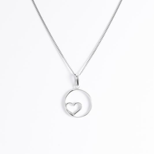 Sterling Silver Open Circle With Heart Pendant