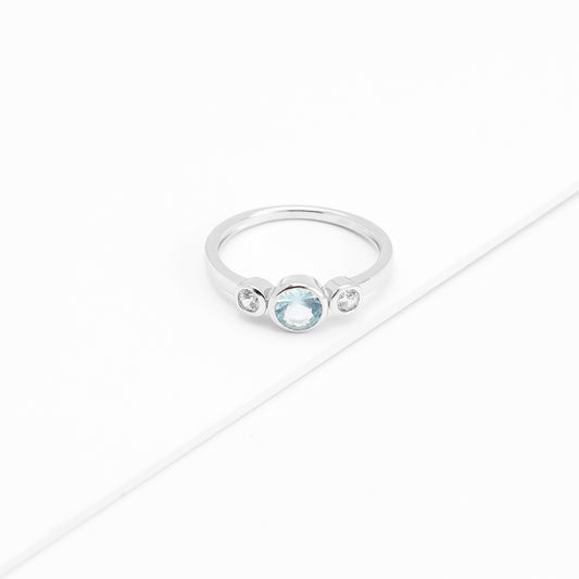 Sterling Silver Zirconia Bezel March Birthstone Ring