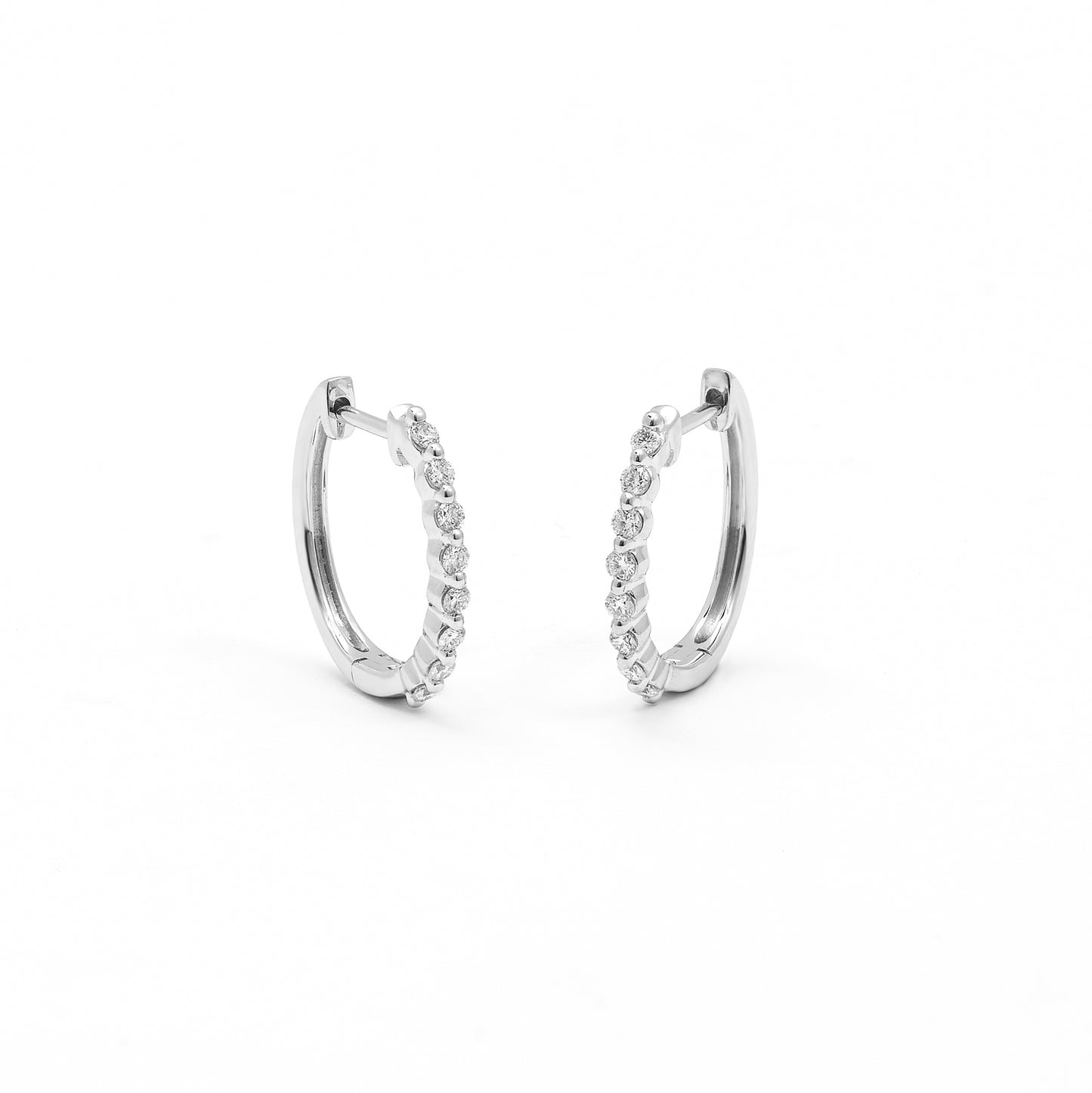 9K White Gold Round Brilliant Floating Lab Diamond Oval Huggie Earrings 0.24tdw