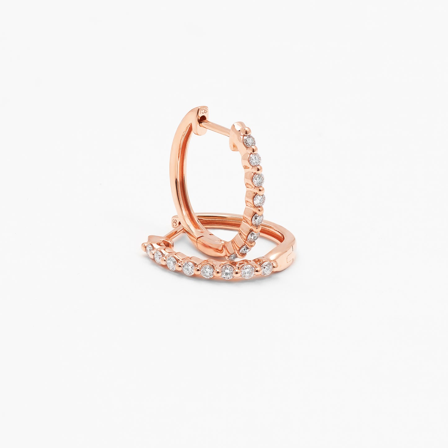 9K Rose Gold Round Brilliant Floating Lab Diamond Oval Huggie Earrings 0.24tdw