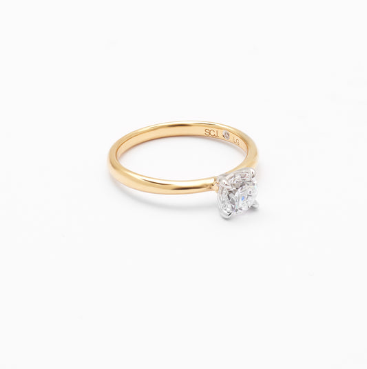 18K Yellow And White Gold Round Brilliant Lab Diamond Solitaire Engagement Ring 0.75ct G/VS