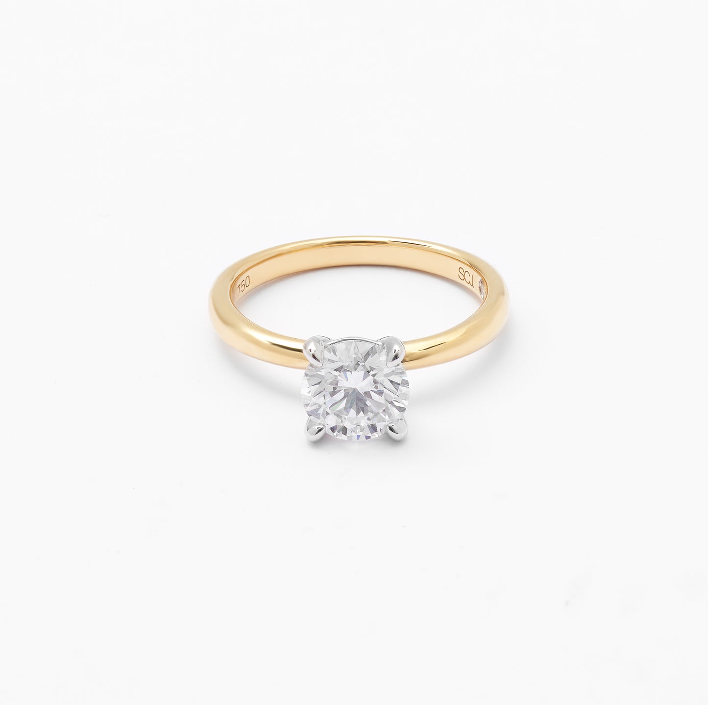 18K Yellow And White Gold Round Brilliant Lab Diamond Solitaire Engagement Ring 1.5ct