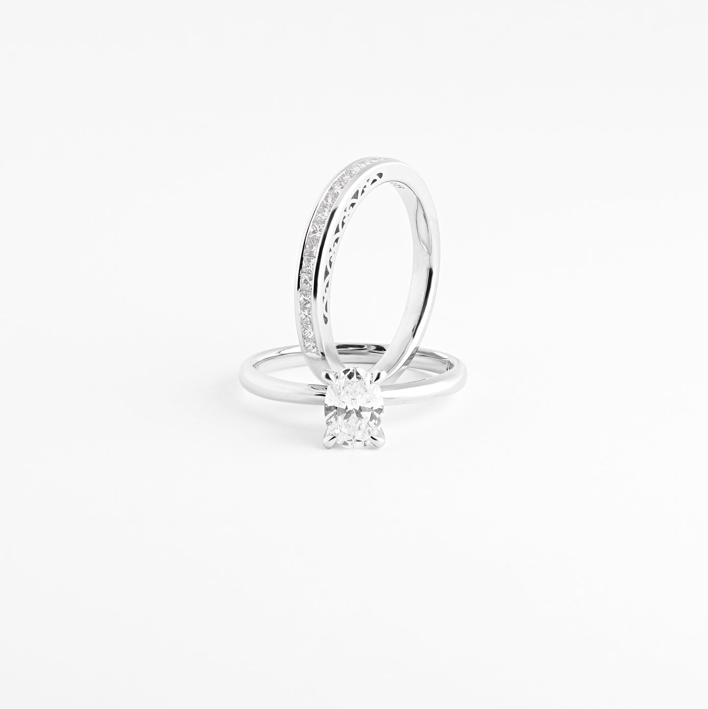 9K White Gold 0.39tdw Princess Cut Diamond Channel Set Filigree Wedding Ring