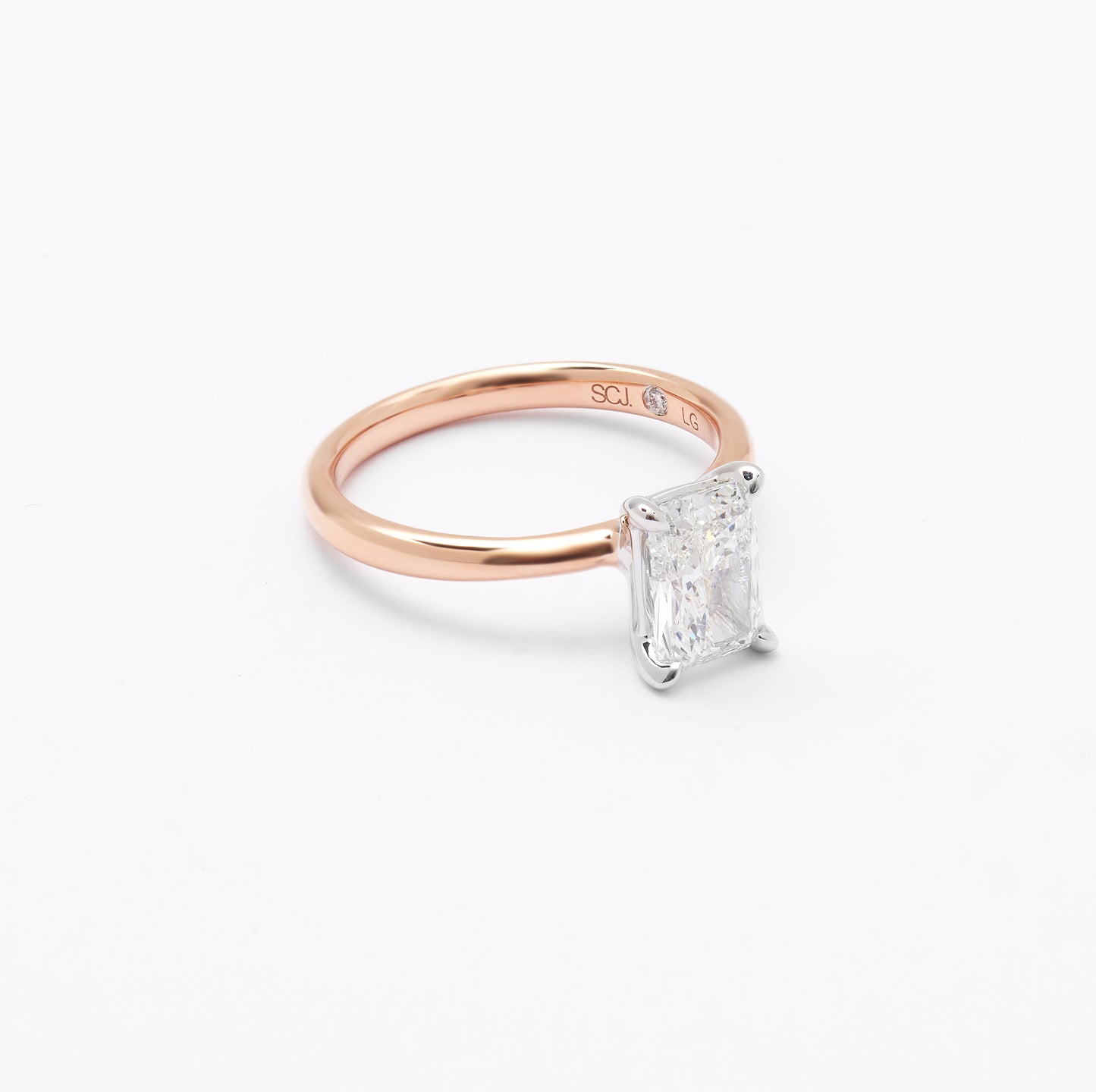 18K Rose And White Gold Radiant Lab Diamond Solitaire Engagement Ring 1.5ct