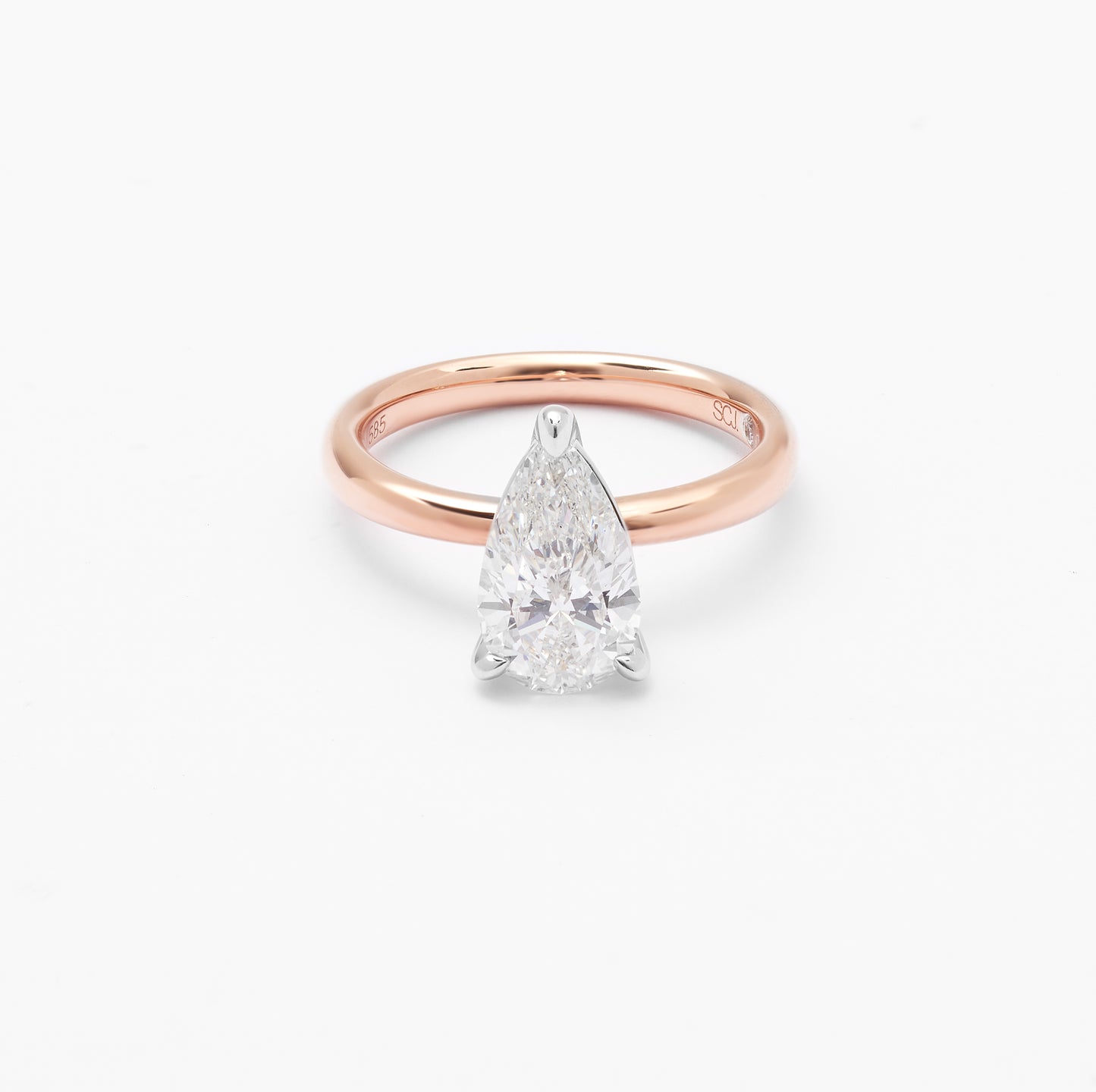 14K Rose And White Gold Pear Lab Diamond Solitaire Engagement Ring 2.0ct