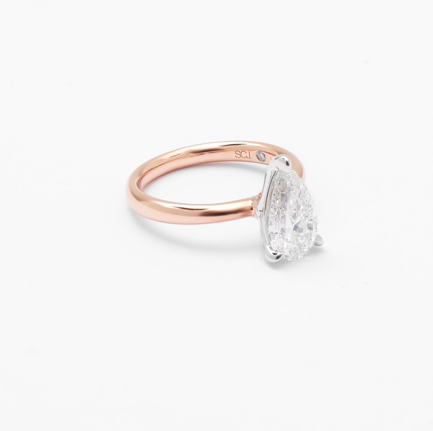 14K Rose And White Gold Pear Lab Diamond Solitaire Engagement Ring 2.0ct