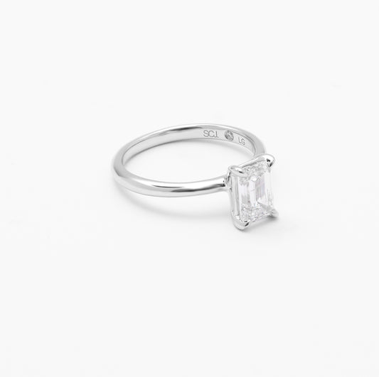 18K White Gold Emerald Cut Lab Diamond Solitaire Engagement Ring 1.5ct