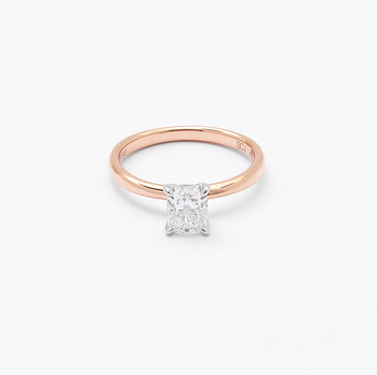 18K Rose And White Gold Cushion Lab Diamond Solitaire Engagement Ring 1.0ct
