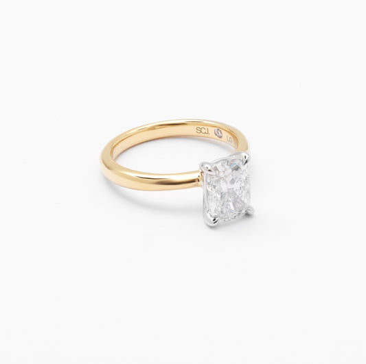 18K Yellow And White Gold Elongated Cushion Lab Diamond Solitaire Engagement Ring 2.0ct