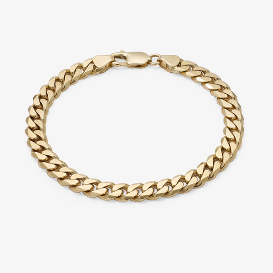 9K Yellow Gold 7mm Solid Curb Link Bracelet 21cm