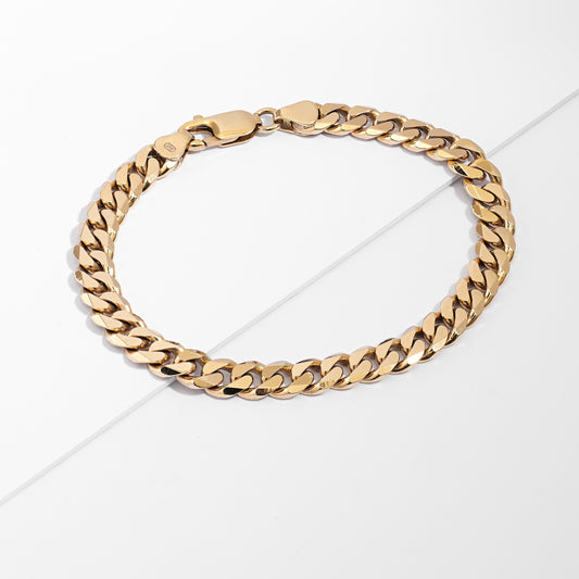 9K Yellow Gold 7mm Solid Curb Link Bracelet 21cm