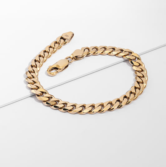 9K Yellow Gold 7mm Solid Curb Link Bracelet 21cm