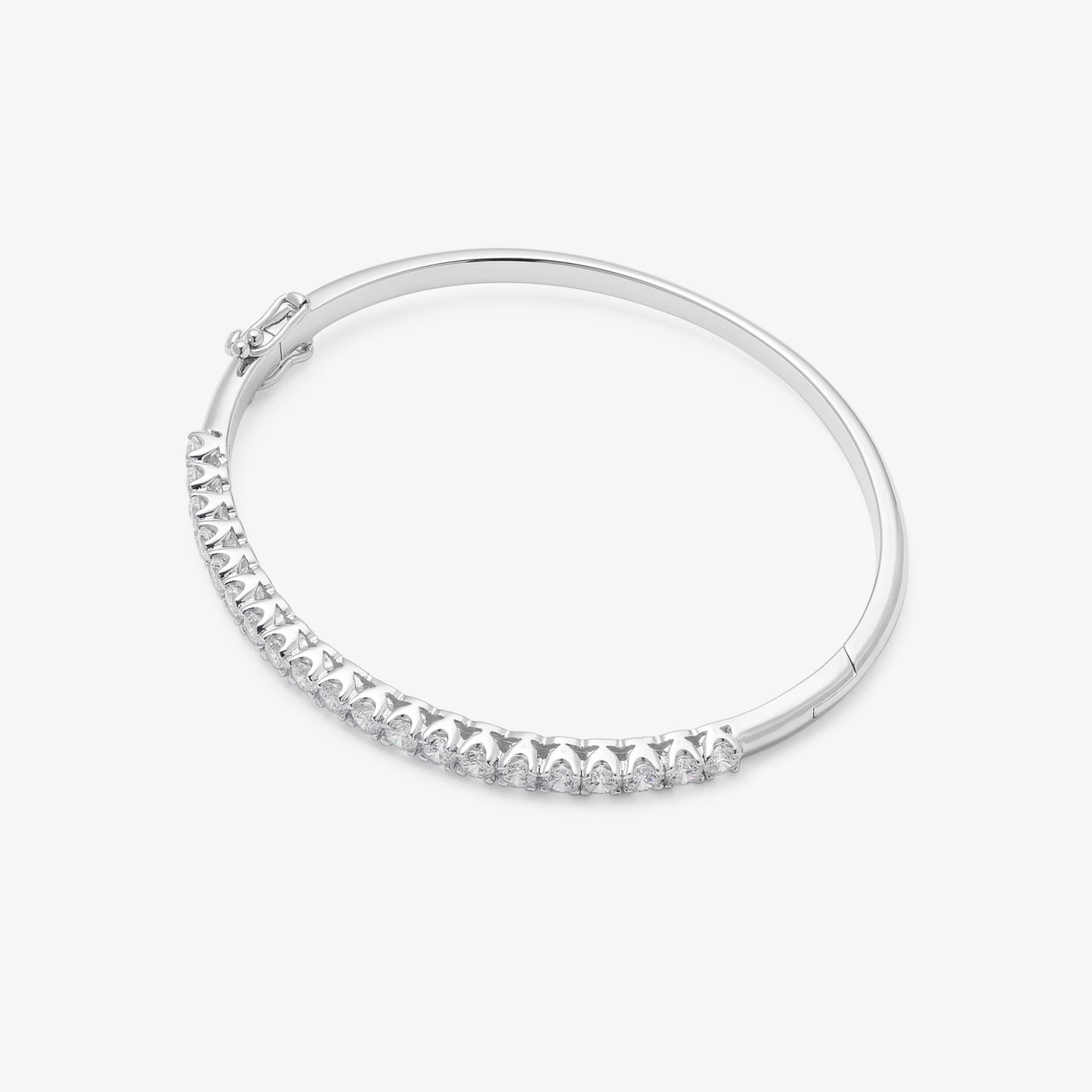 Sterling Silver Round Brilliant Zirconia Claw Set Hinged Bangle 60mm