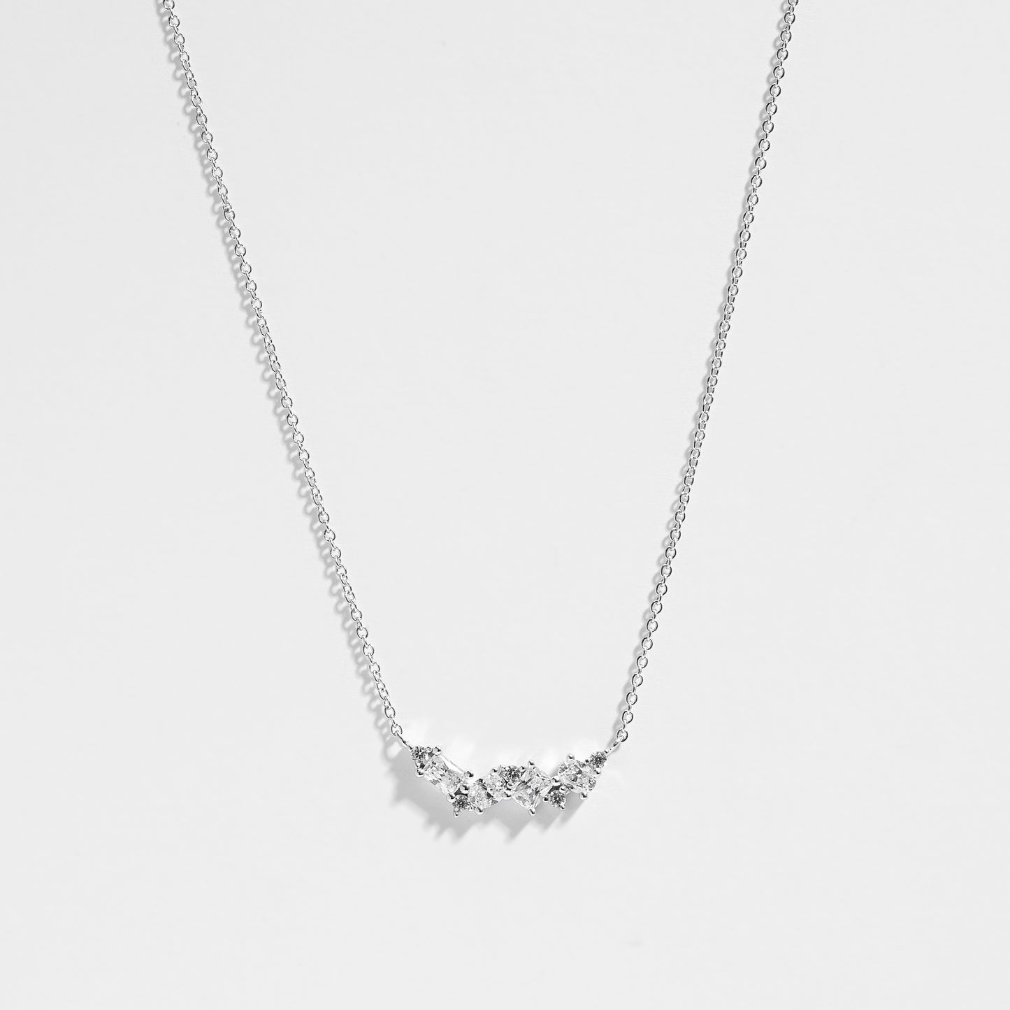 Sterling Silver Multi Shape Zirconia Cluster necklace 45cm