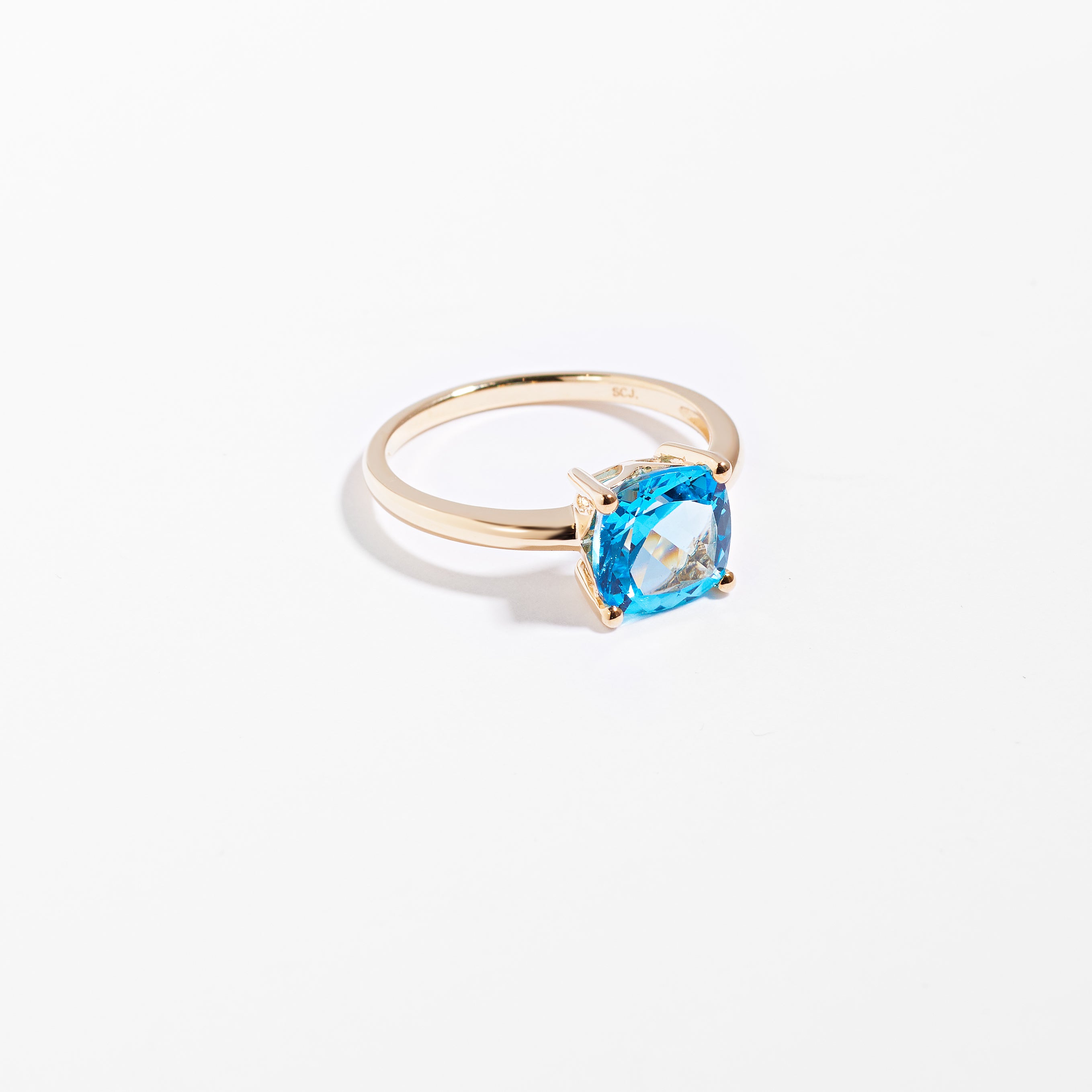 14k Yellow Gold December Birthstone Ring – Genuine Blue Topaz Solitaire, Handcrafted In USA