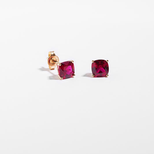 9K Yellow Gold Created Ruby July Birthstone Stud Earrings