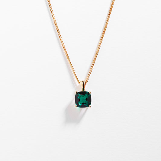 9K Yellow Gold Created Emerald May Birthstone Pendant