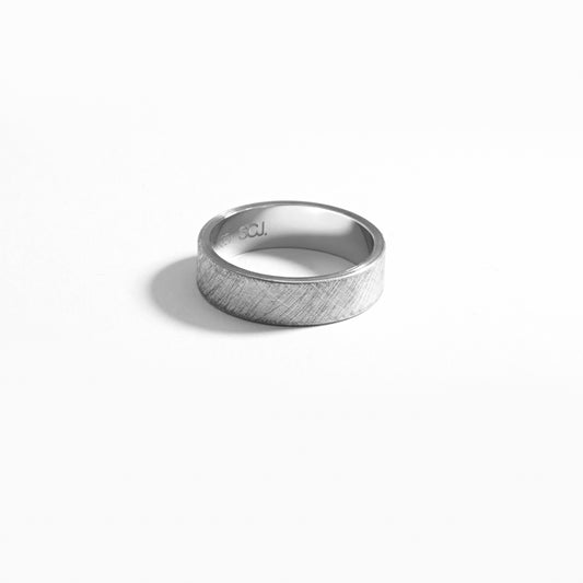 9K White Gold Flat Round Crosshatch Finish Band Ring 6mm