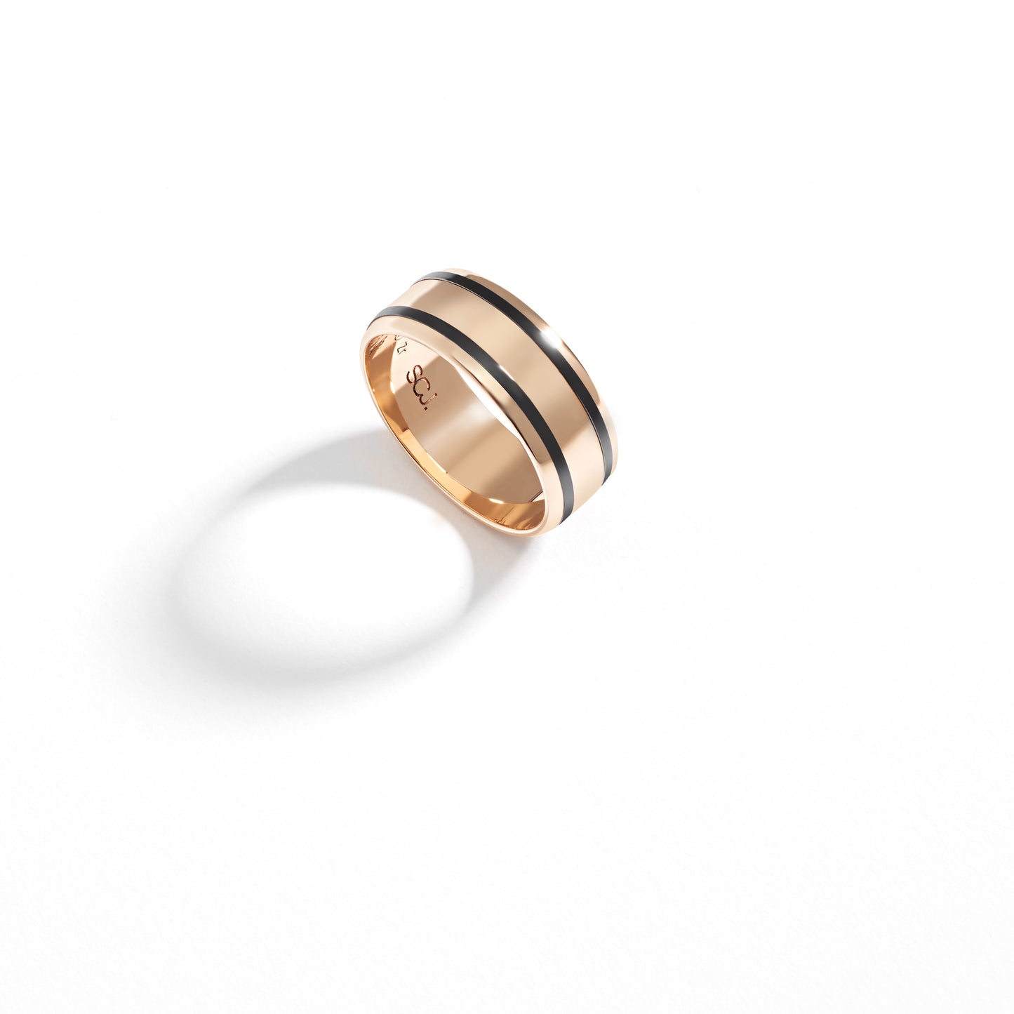 9K Yellow Gold Black Zirconium Dual Line Band Ring 8mm
