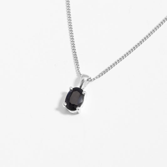 Sterling Silver Oval Black Sapphire September Birthstone Pendant