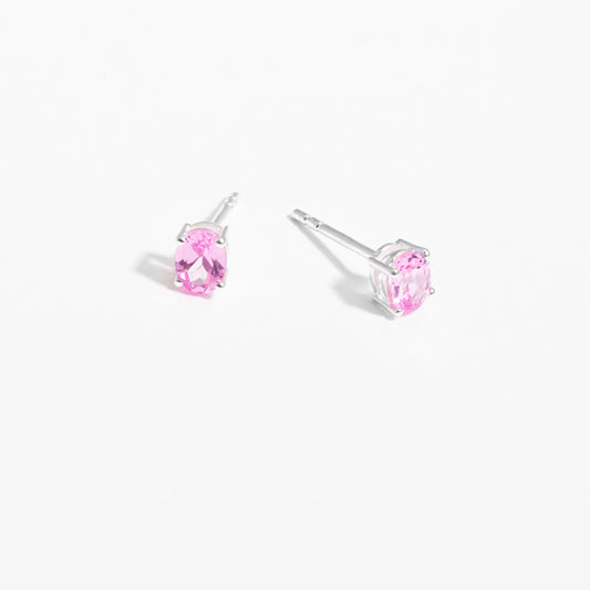 Sterling Silver Oval Created Pink Sapphire October Birthstone Stud Earrings