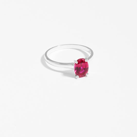 Sterling Silver Oval Created Ruby July Birthstone Ring