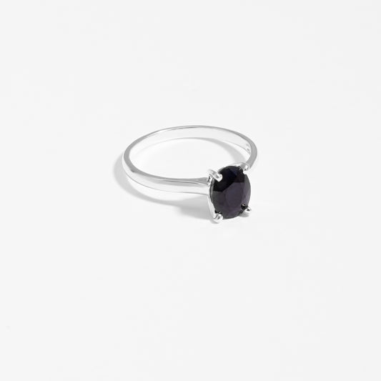 Sterling Silver Oval Black Sapphire September Birthstone Ring