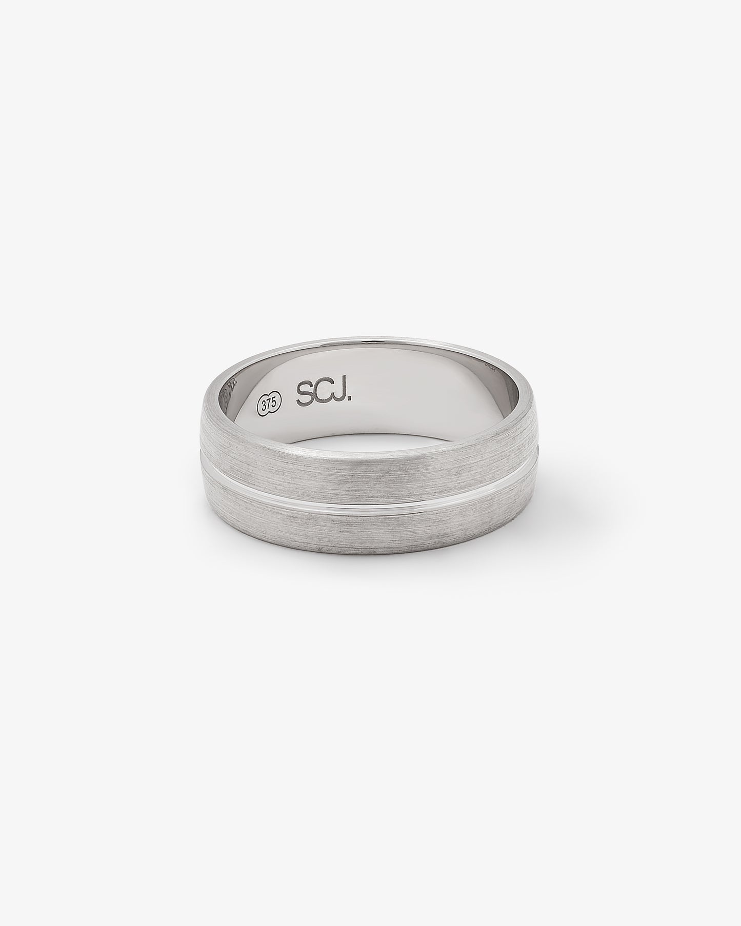 9K White Gold Brushed Finish With Polished Centre Line Band 7mm