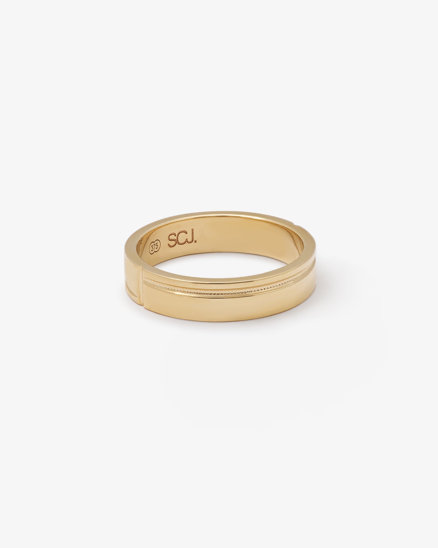 9K Yellow Gold Offset Grooves Polished Band Ring 5mm