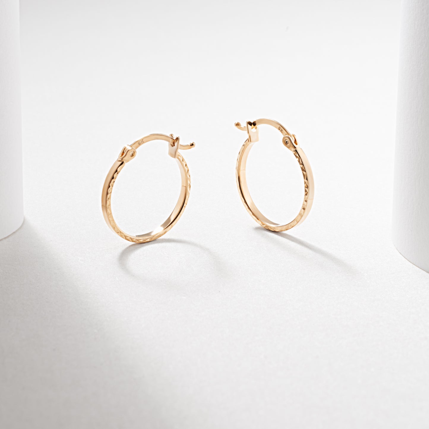 9K Yellow Gold Diamond Cut Square Edge Hoops
