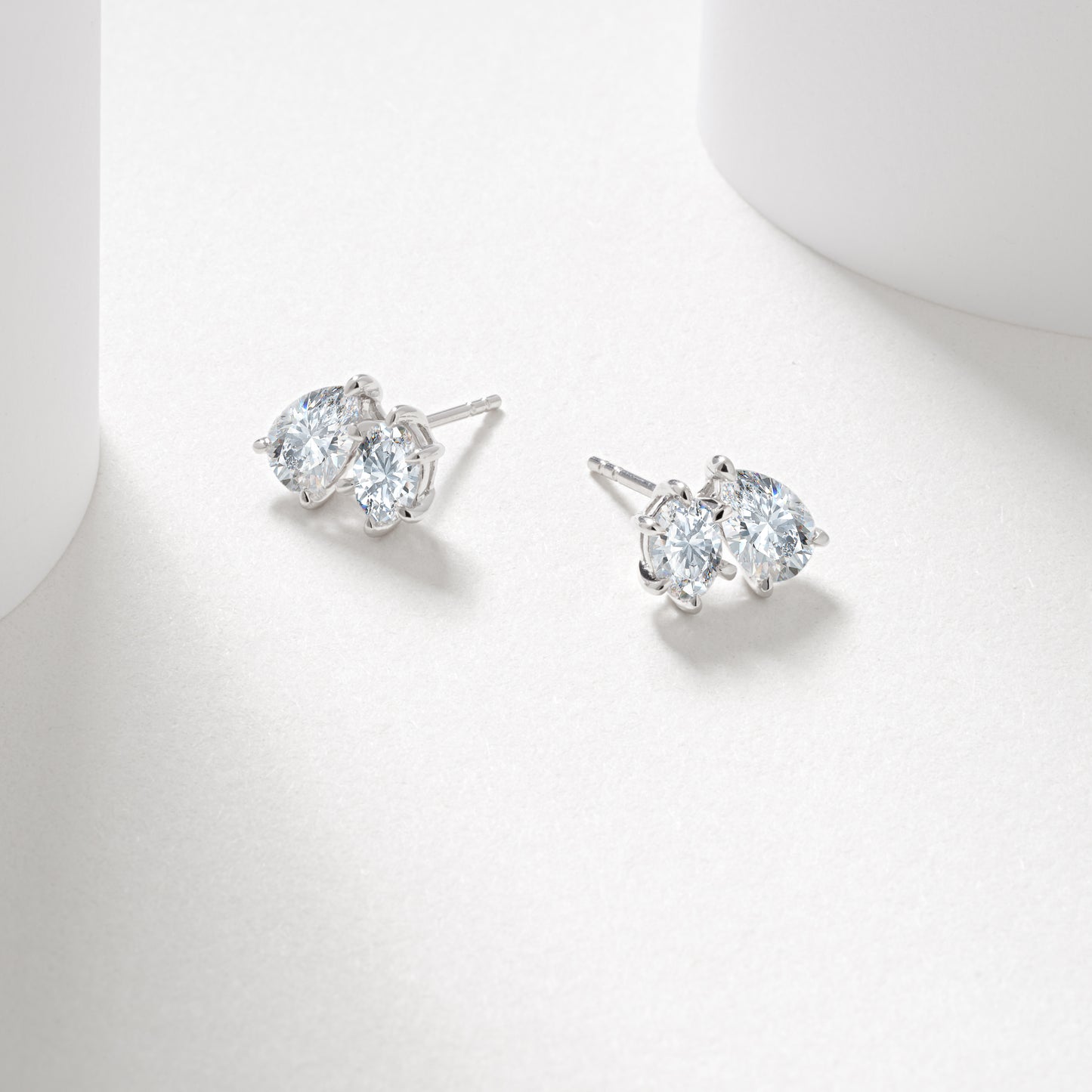 9K White Gold Oval And Pear Lab Diamond Duo Stud Earrings 2.0tdw