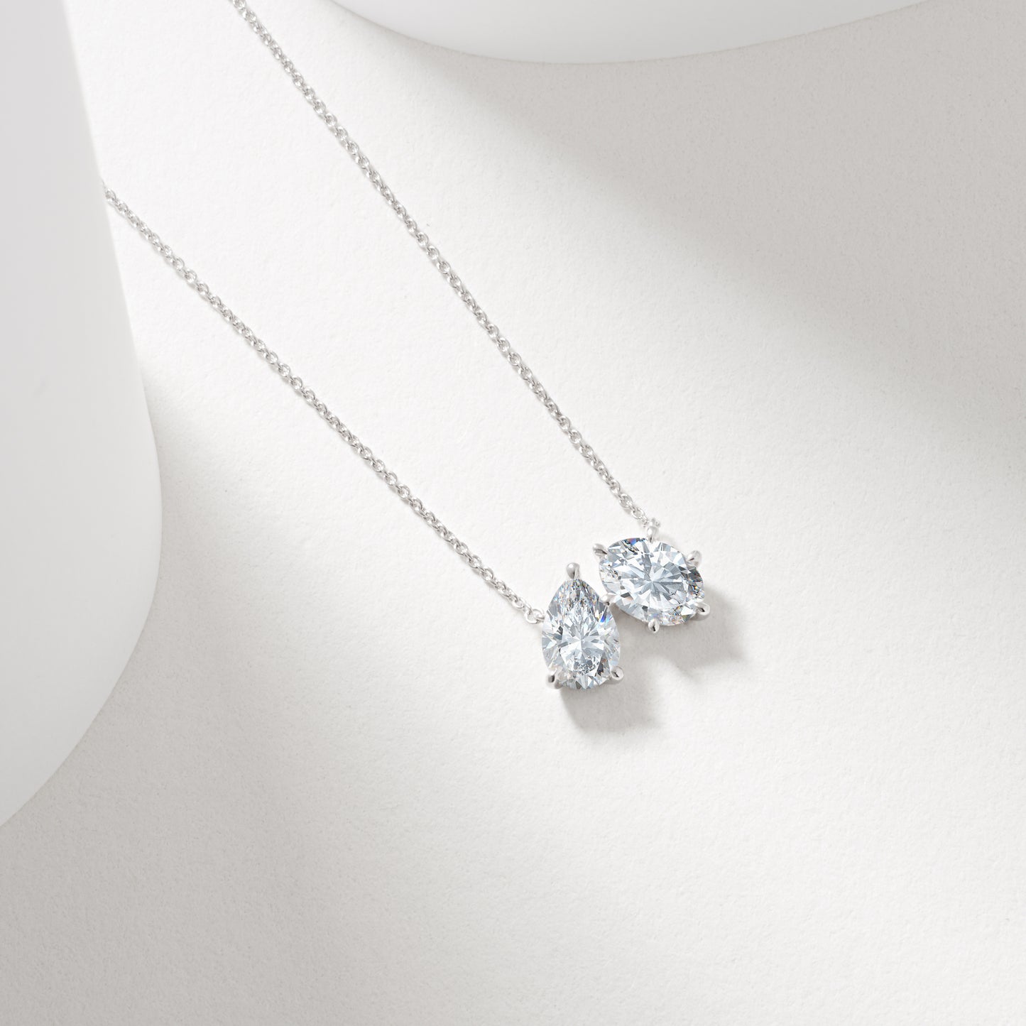 9K White Gold Oval And Pear Lab Diamond Duo Necklace 1.5tdw