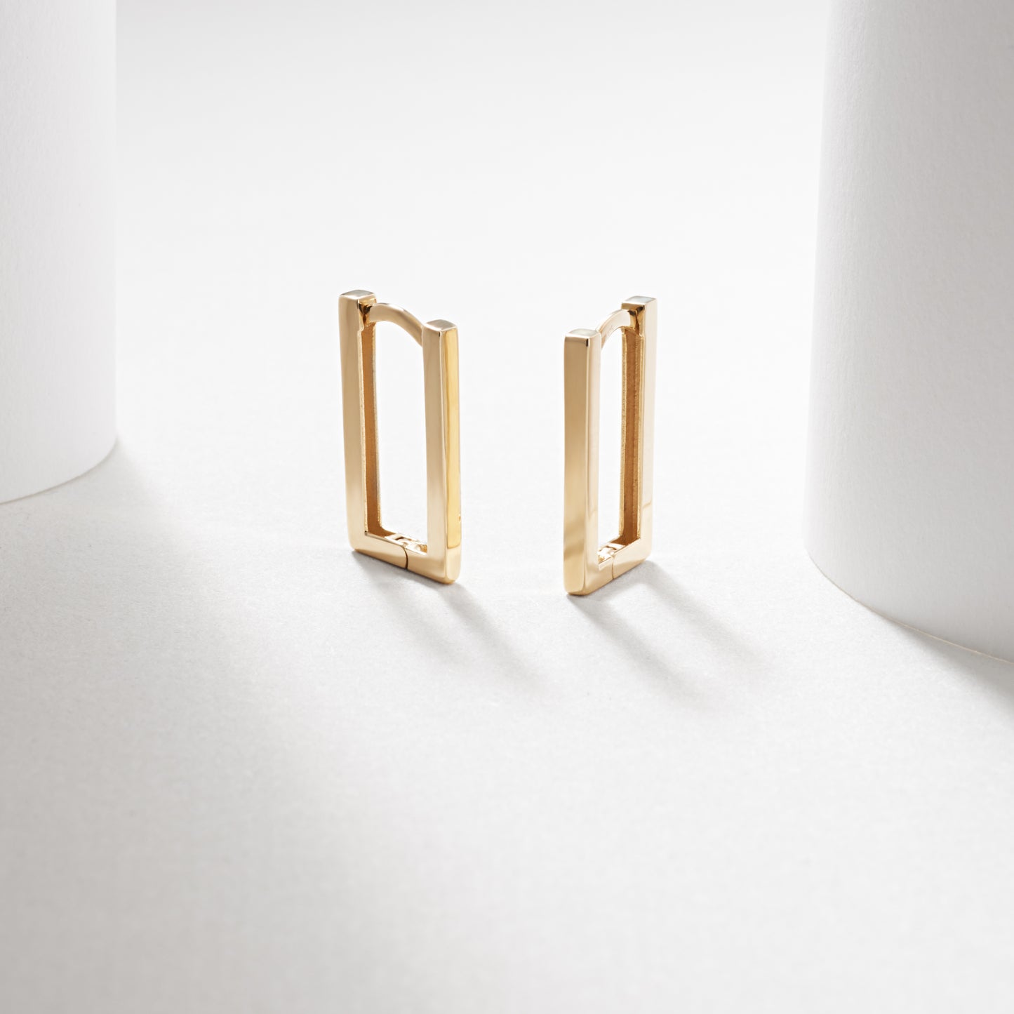 9k Yellow Gold Square Edged Rectangle Huggie Earrings